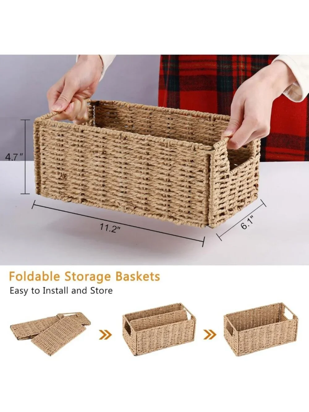 Hand-Woven Wicker Storage Baskets Set of 2 | Small Organizing Bins for Home